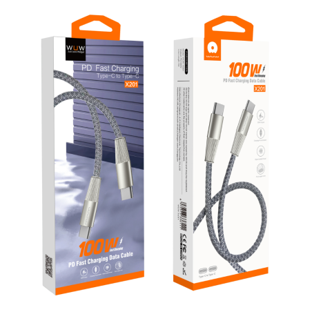 Câble USB-C / Type-C Nylon Tressé 100W Noir - | Smarty Paris